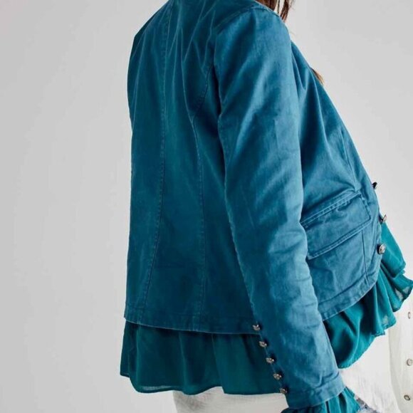 Free People Ruffles Romance Jacket Button Pocket Relaxed Coats S - Picture 3 of 3